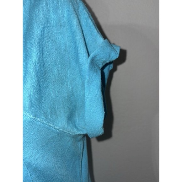 Hollister Shirt Top Women Medium Scoop Neck Tie Waist Cap Sleeve Blue - Picture 4 of 8